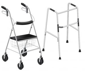 examples of two types of walkers, one with a basket and one without.