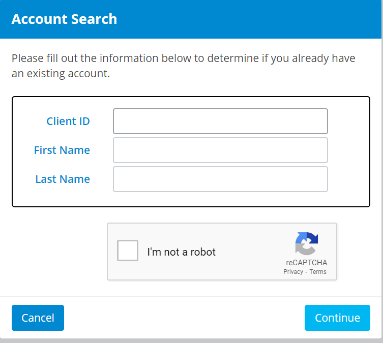 Account search page on the Passenger Portal