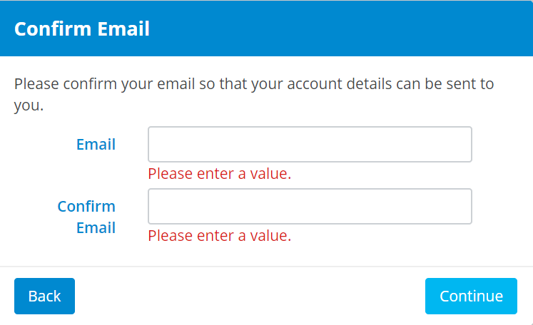 Confirm email page on the Passenger Portal